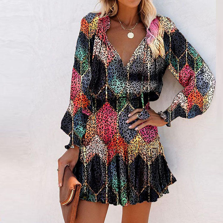 Women's Fern | Neck-Tie V-Neck Tiered Ruffle Mini Dress