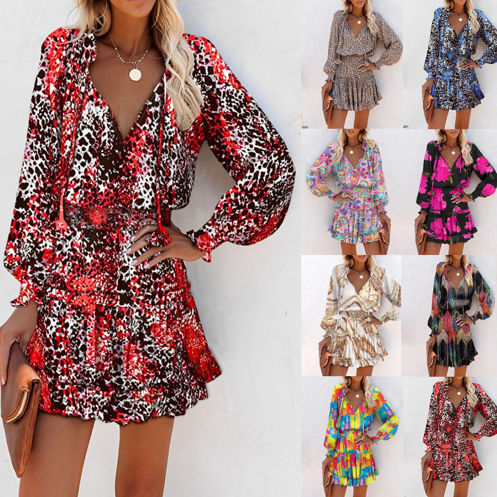 Women's Fern | Neck-Tie V-Neck Tiered Ruffle Mini Dress