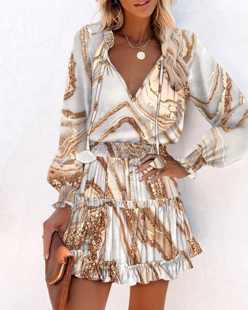 Women's Fern | Neck-Tie V-Neck Tiered Ruffle Mini Dress