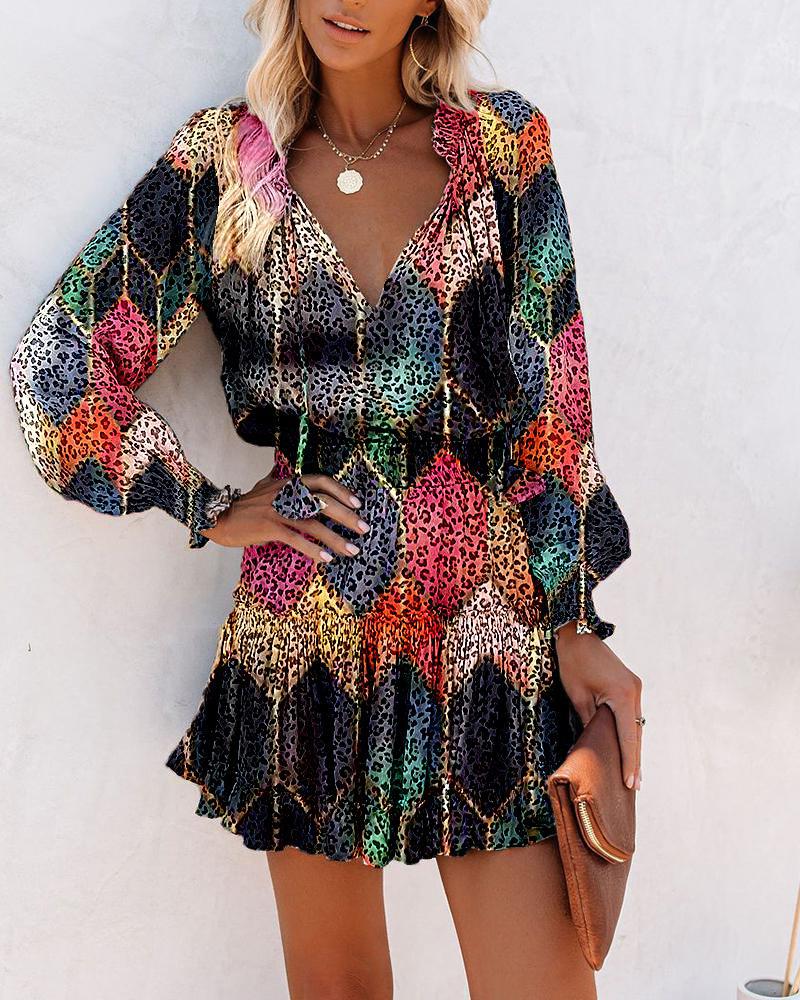 Women's Fern | Neck-Tie V-Neck Tiered Ruffle Mini Dress