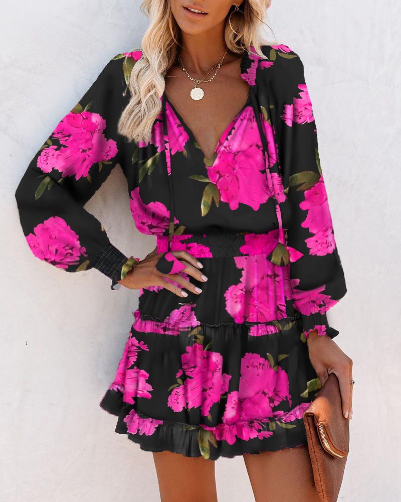 Women's Fern | Neck-Tie V-Neck Tiered Ruffle Mini Dress