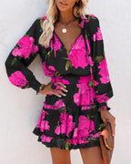 Women's Fern | Neck-Tie V-Neck Tiered Ruffle Mini Dress