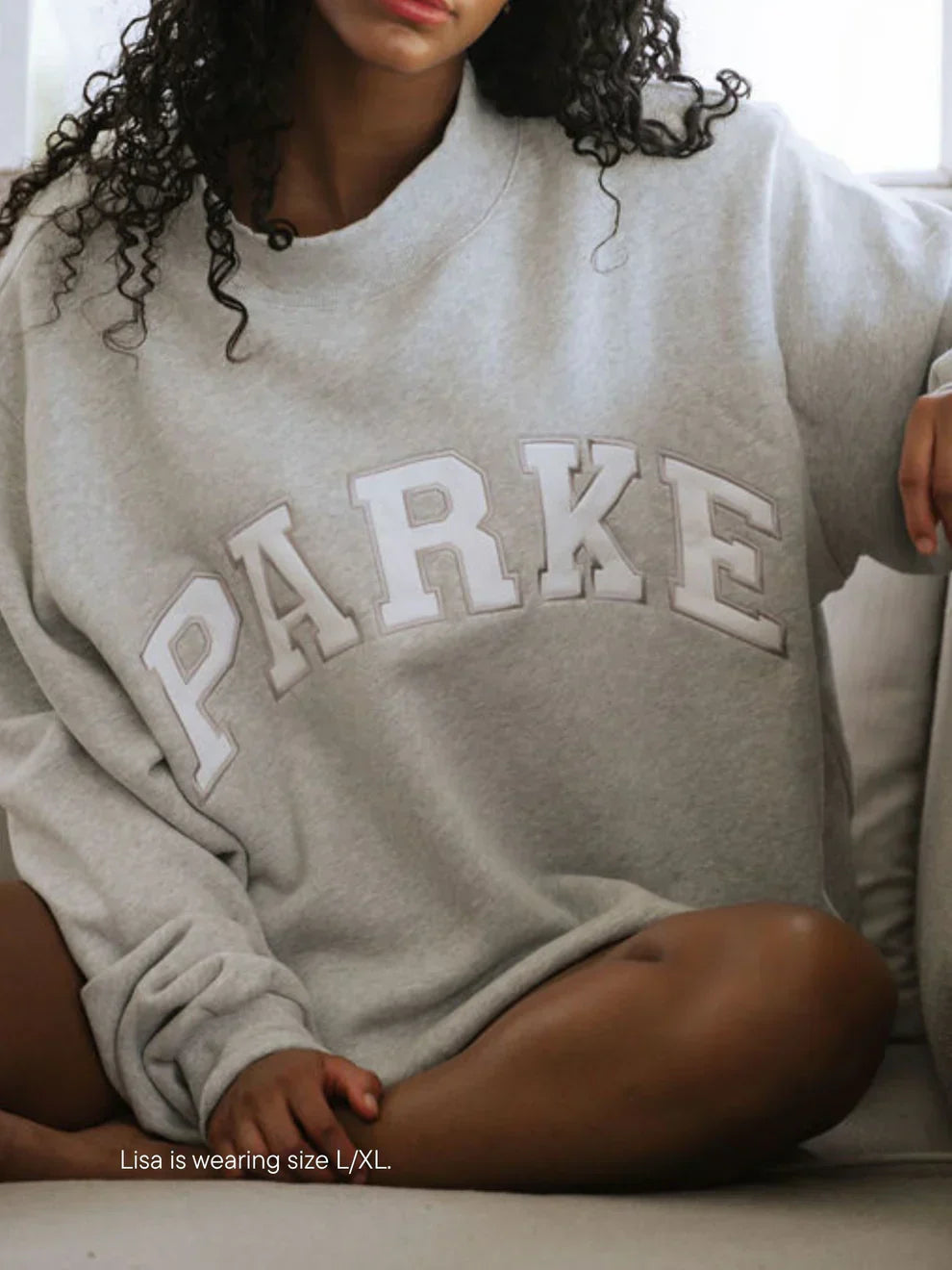 Women's Fleece Crewneck Sweatshirt with Chenille Lettering and Ribbed Trim