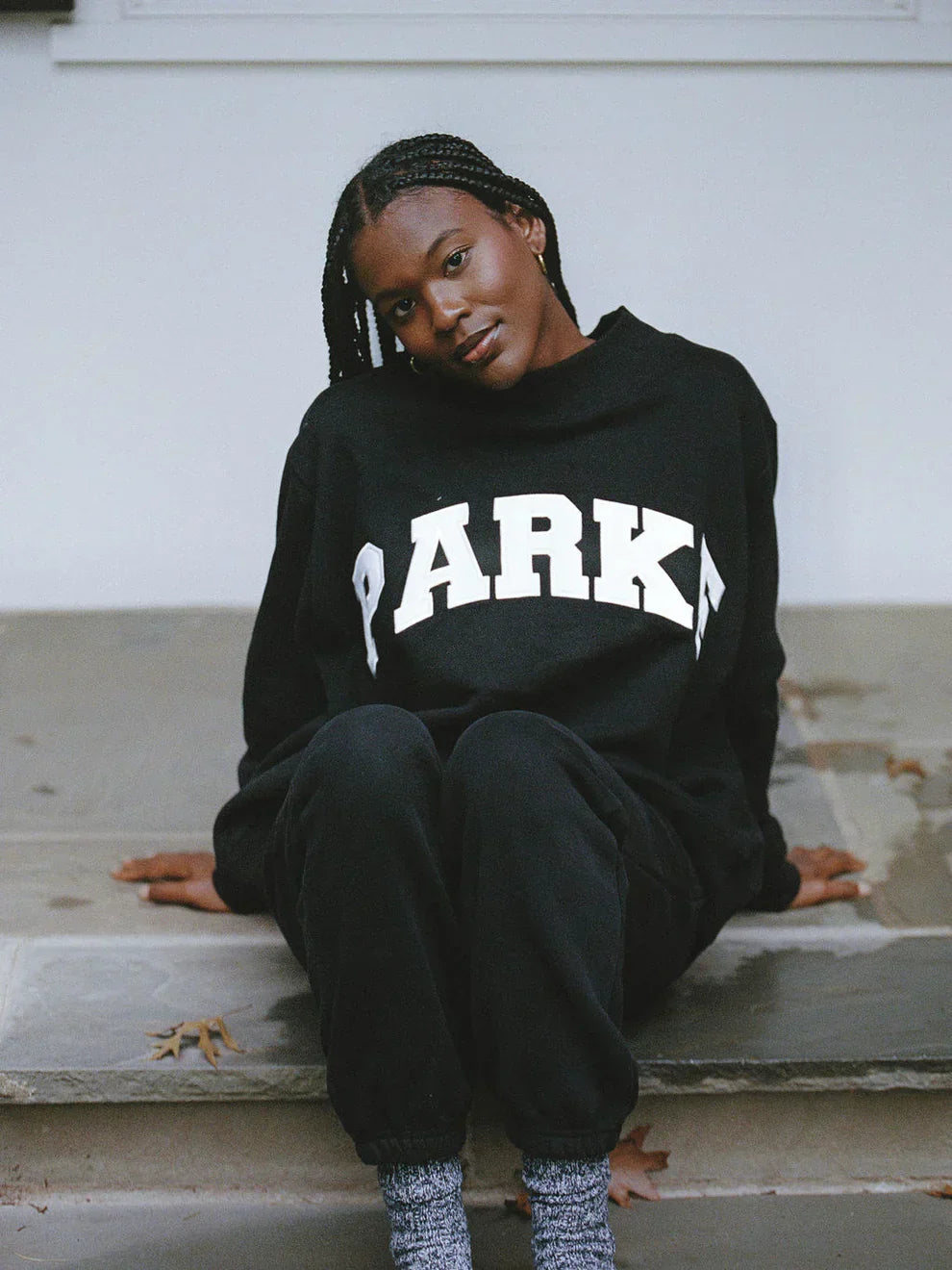 Women's Fleece Crewneck Sweatshirt with Chenille Lettering and Ribbed Trim