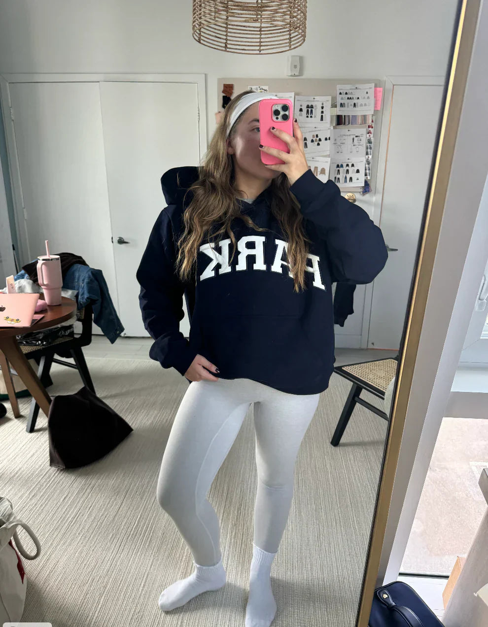 Women's Fleece Crewneck Sweatshirt with Chenille Lettering and Ribbed Trim