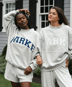 Women's Fleece Crewneck Sweatshirt with Chenille Lettering and Ribbed Trim