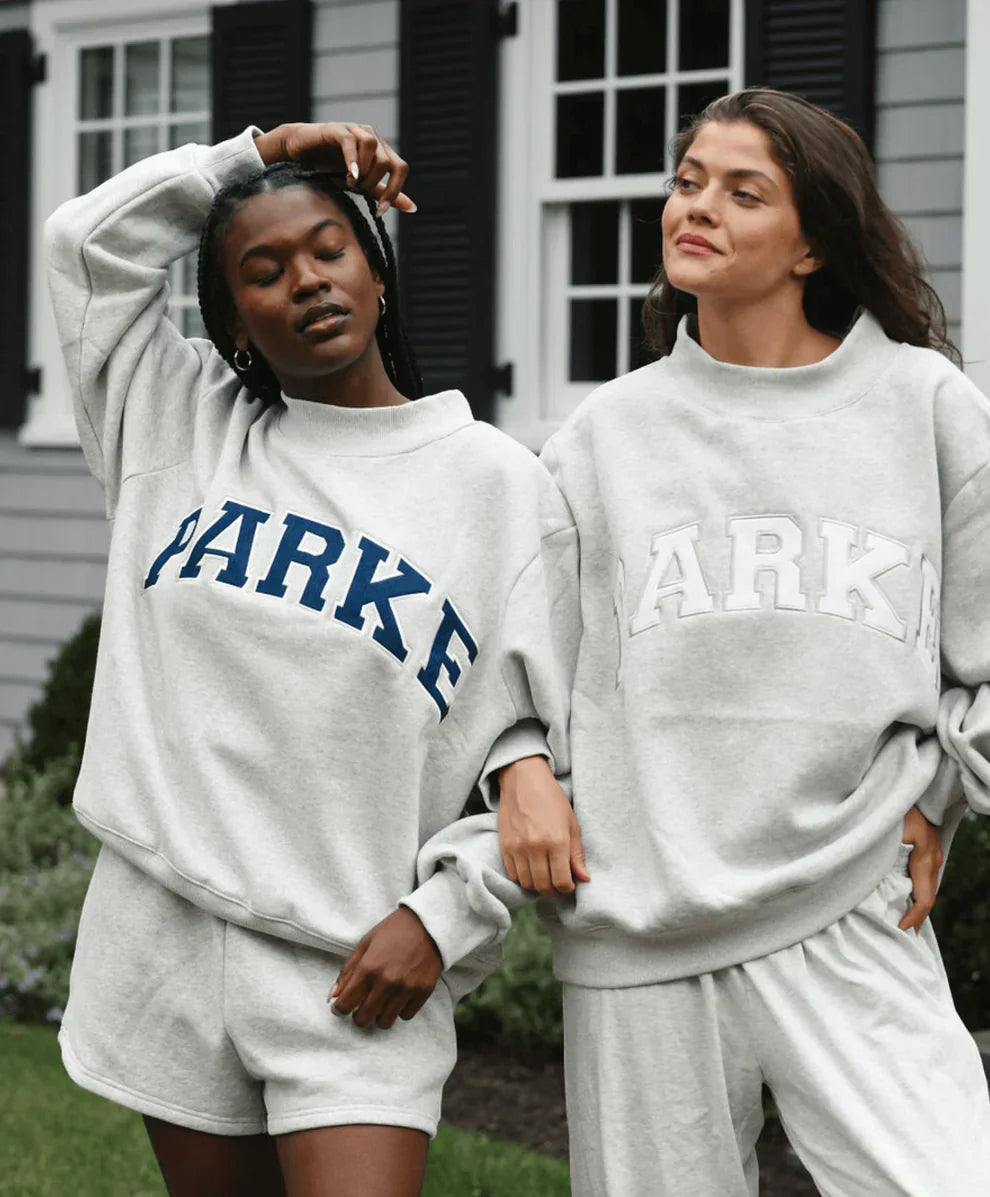 Women's Fleece Crewneck Sweatshirt with Chenille Lettering and Ribbed Trim
