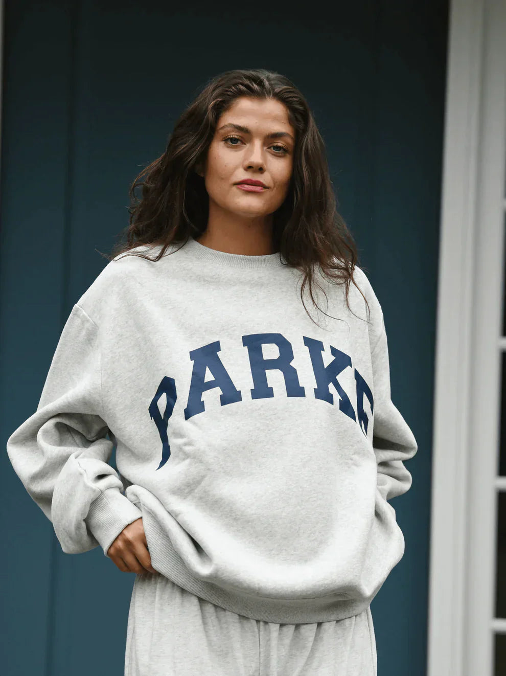 Women's Fleece Crewneck Sweatshirt with Chenille Lettering and Ribbed Trim
