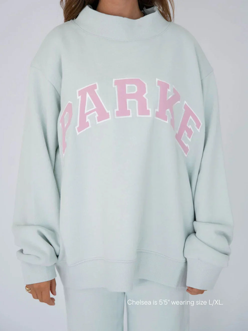 Women's Fleece Crewneck Sweatshirt with Chenille Lettering and Ribbed Trim