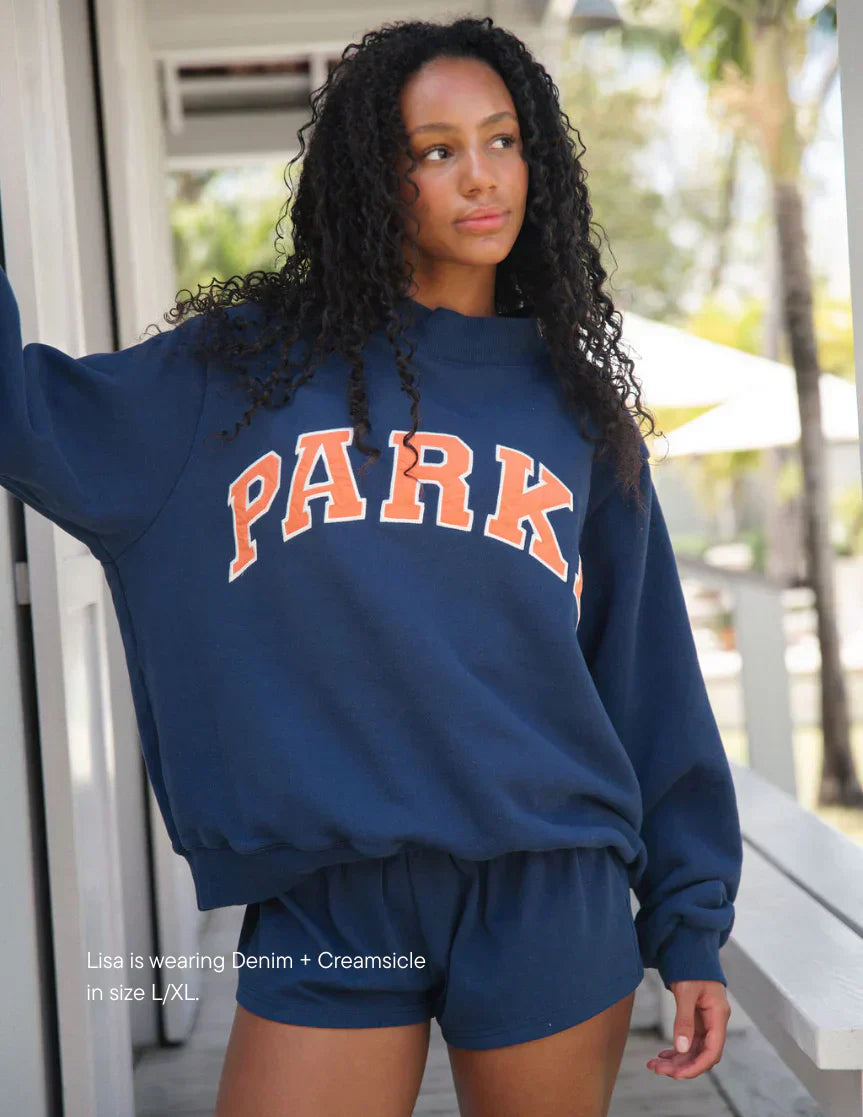 Women's Fleece Sweatshirt with Chenille Lettering and Rib Trim