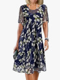 Women's Flora | Floral Print V-Neck Elbow Sleeve A-Line Midi Dress