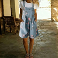 Women's Floral Print Adjustable Strap Short Denim Bib Romper with Side Pockets