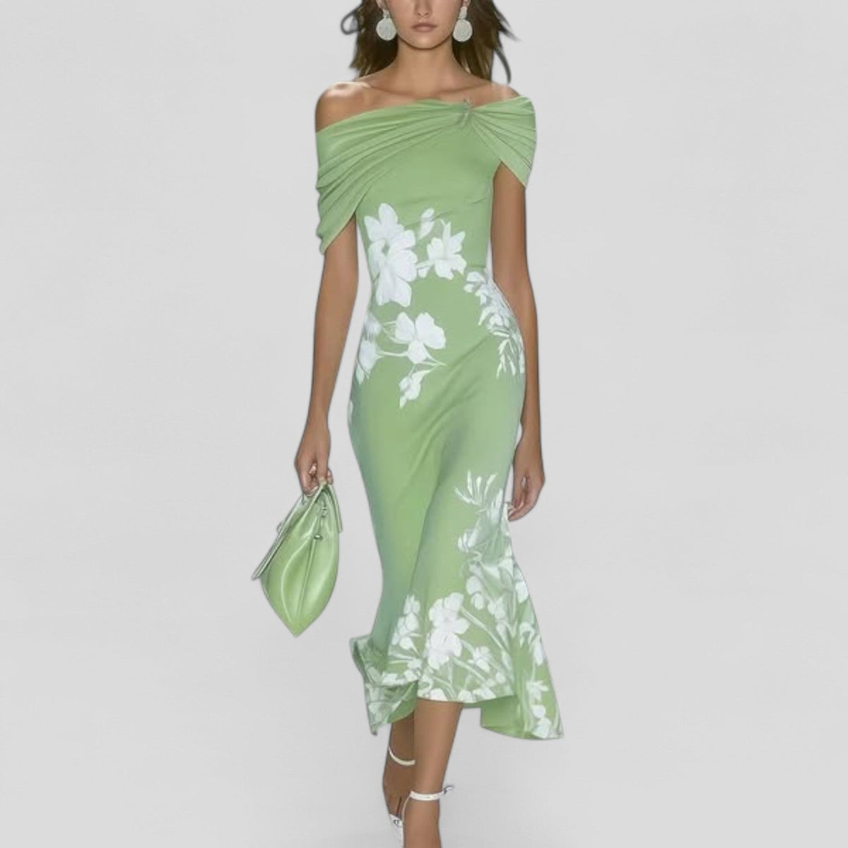 Women's Floral Print Off-Shoulder Ruffle Hem Midi Dress