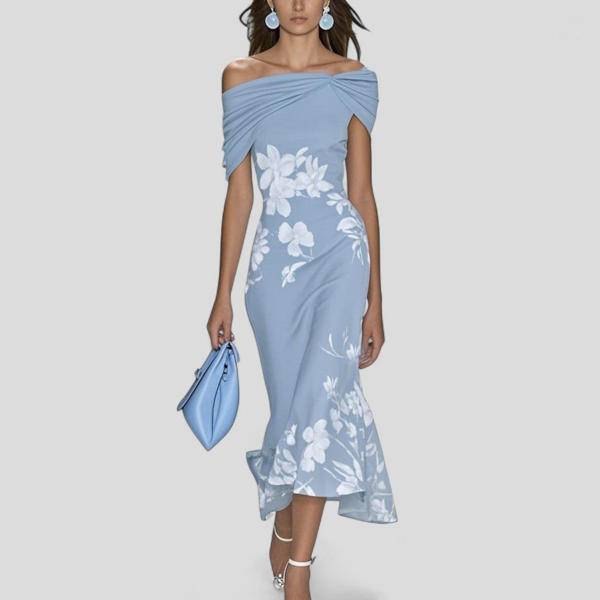 Women's Floral Print Off-Shoulder Ruffle Hem Midi Dress