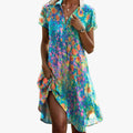 Women's Floral Print Scoop Neck Short Sleeve Hi-Low Midi Dress