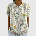 Women's Floral Print Short Sleeve Collared Blouse