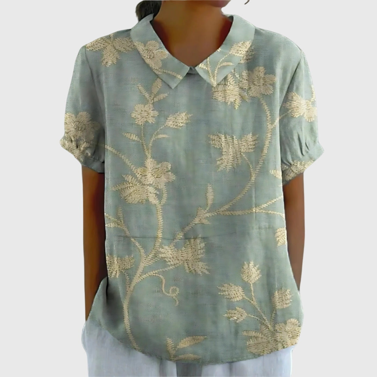 Women's Floral Print Short Sleeve Collared Blouse