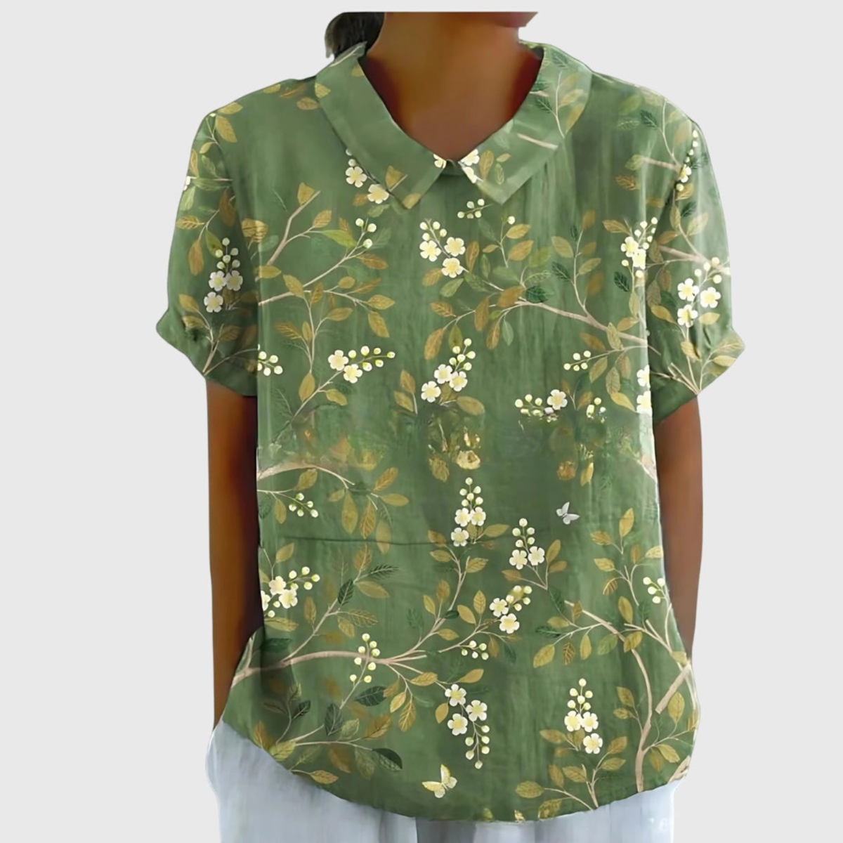 Women's Floral Print Short Sleeve Collared Blouse