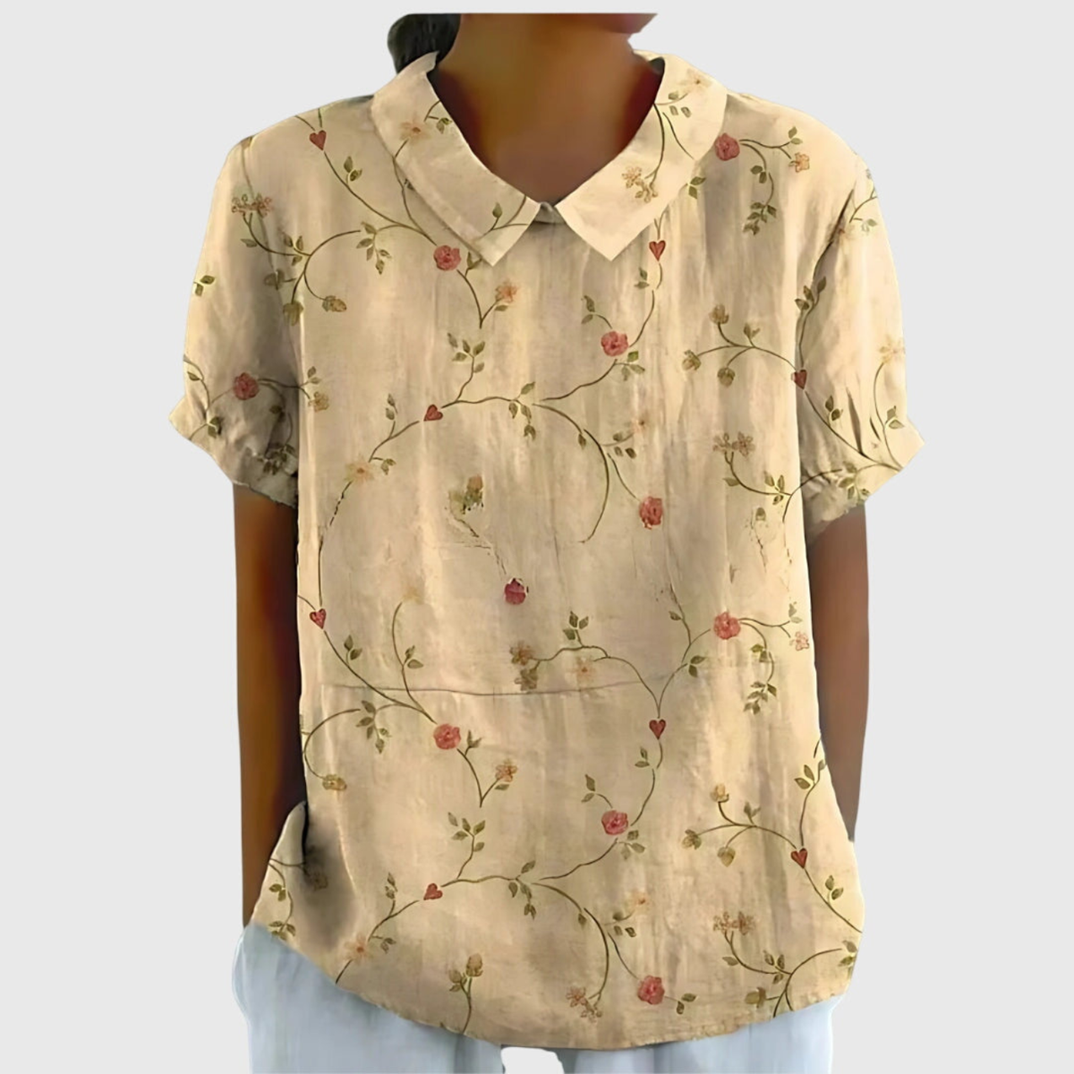 Women's Floral Print Short Sleeve Collared Blouse