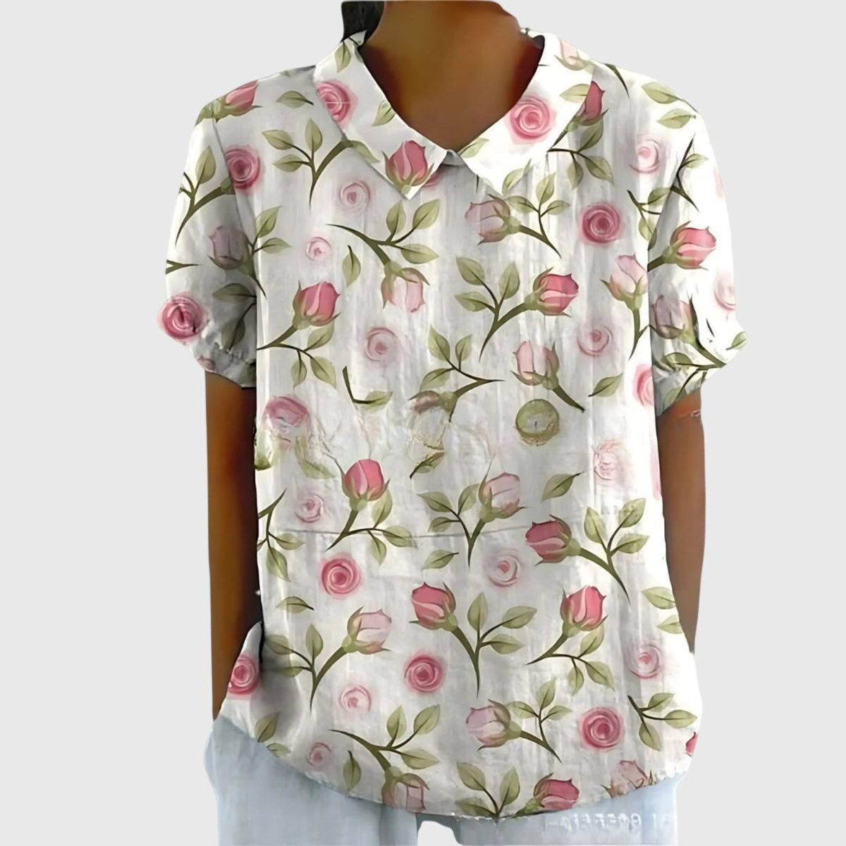 Women's Floral Print Short Sleeve Collared Blouse