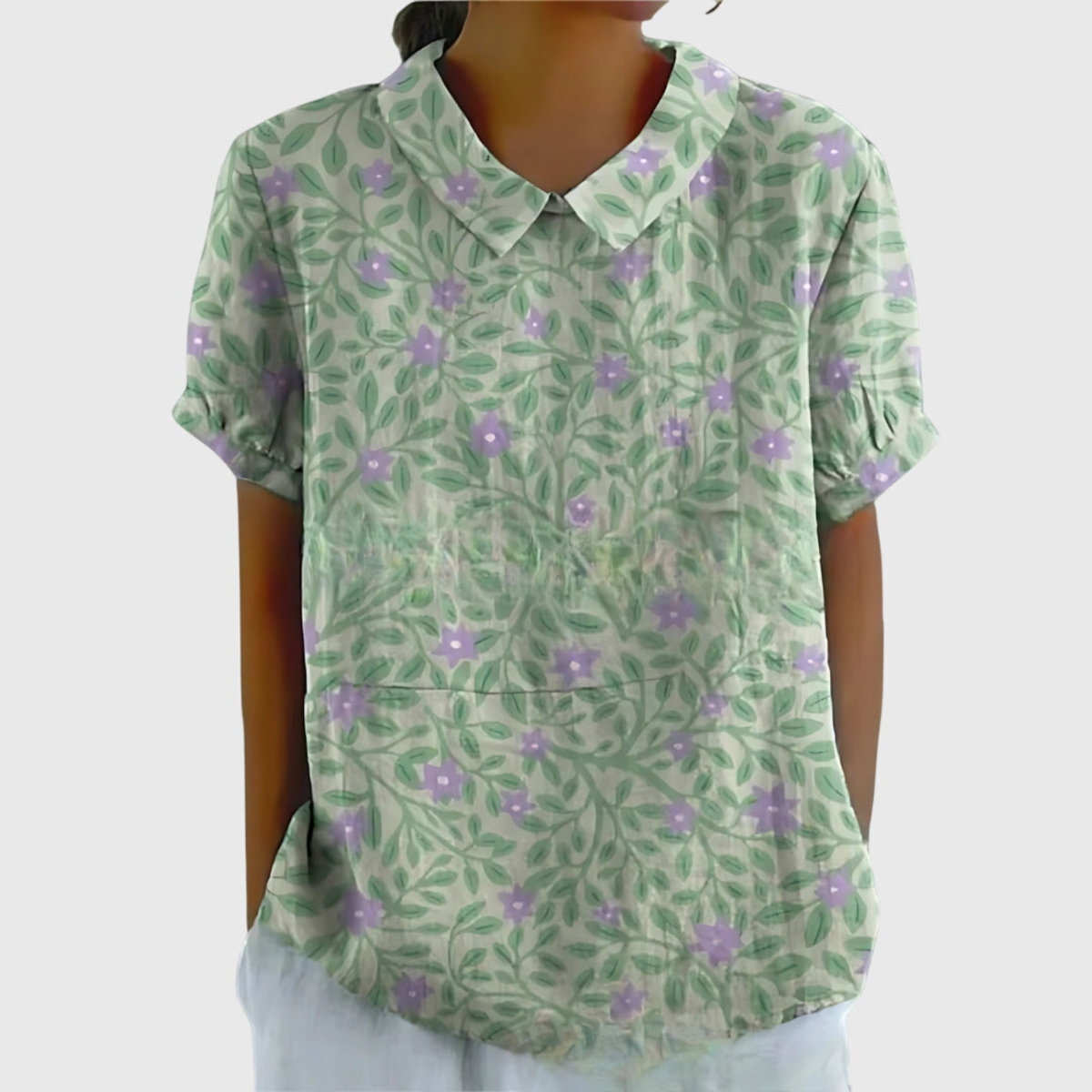 Women's Floral Print Short Sleeve Collared Blouse