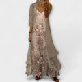 Women's Floral Print V-Neck Maxi Dress with Open-Front Long Jacket
