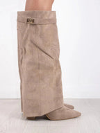 Women's Fold-Over Knee-High Boots with Side Zipper and Gold-Tone Buckle