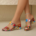 Women's Gem-Studded Clear Double Strap Block Heel Slide Sandals