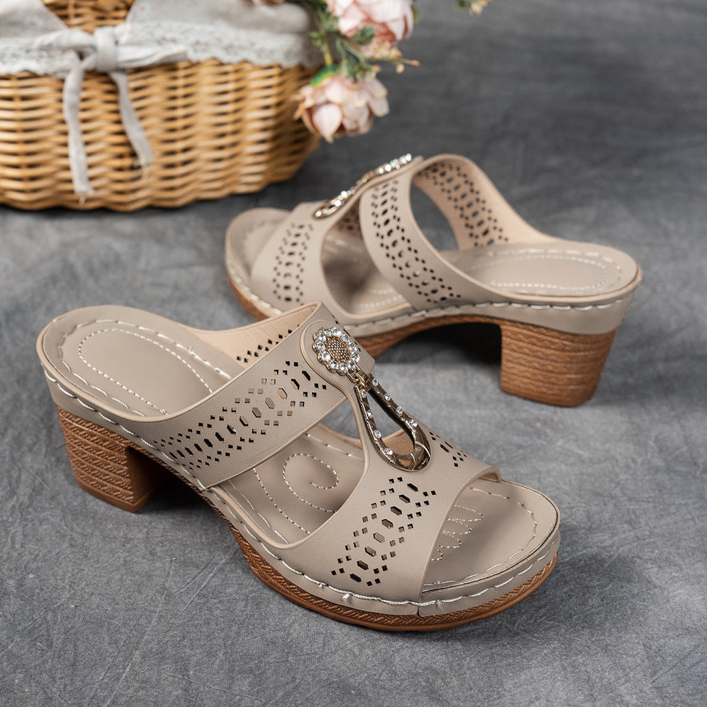 Women's Hazel | Cutout Block-Heel Embellished Slide Sandals