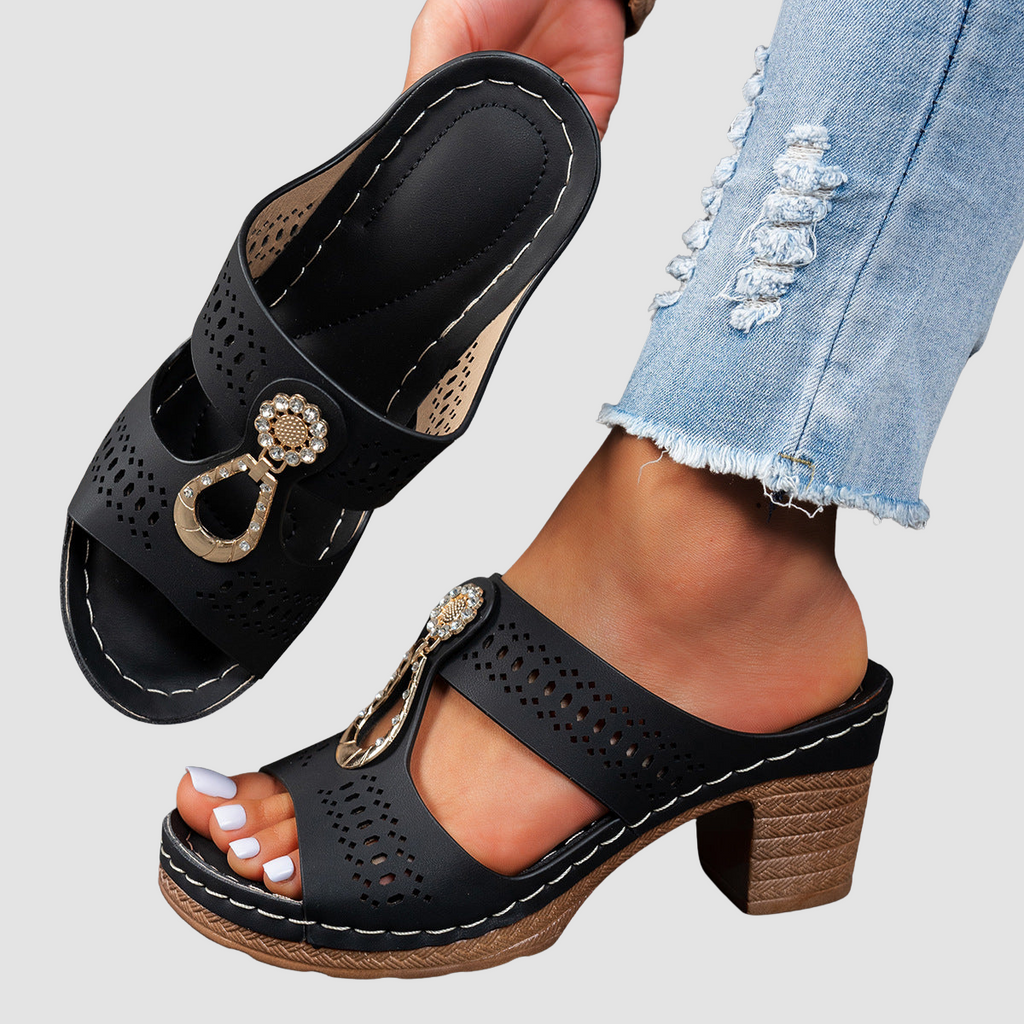 Women's Hazel | Cutout Block-Heel Embellished Slide Sandals