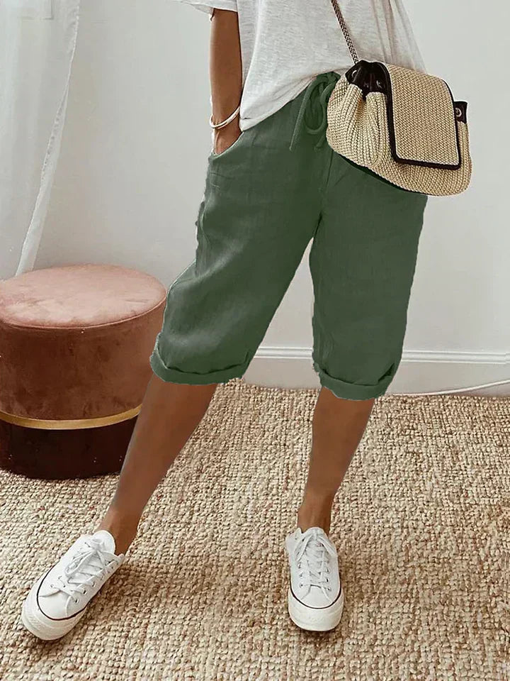 Women's High-Rise Wide-Leg Bermuda Shorts with Rolled Hem