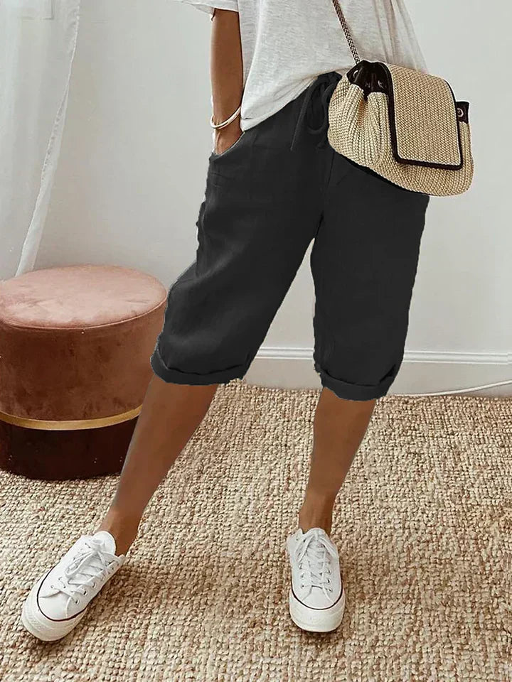 Women's High-Rise Wide-Leg Bermuda Shorts with Rolled Hem