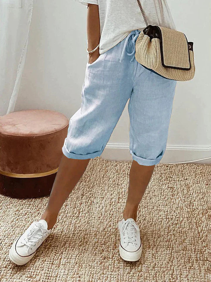 Women's High-Rise Wide-Leg Bermuda Shorts with Rolled Hem