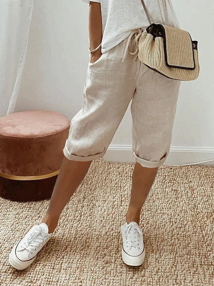 Women's High-Rise Wide-Leg Bermuda Shorts with Rolled Hem