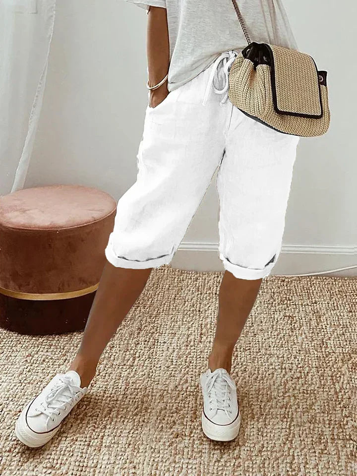 Women's High-Rise Wide-Leg Bermuda Shorts with Rolled Hem