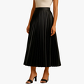 Women's High-Waist Pleated Satin Midi Skirt