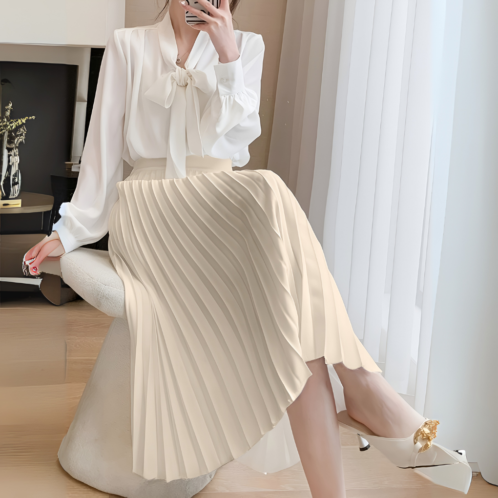 Women's High-Waist Pleated Satin Midi Skirt