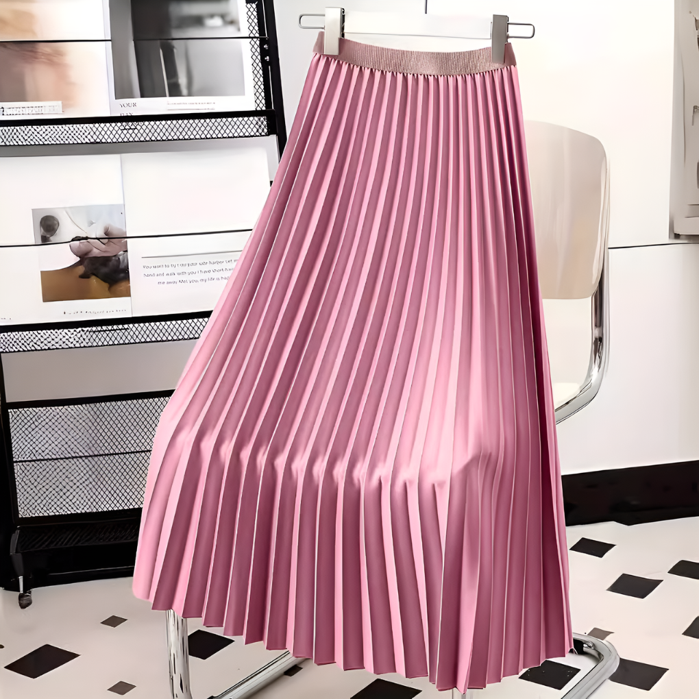 Women's High-Waist Pleated Satin Midi Skirt