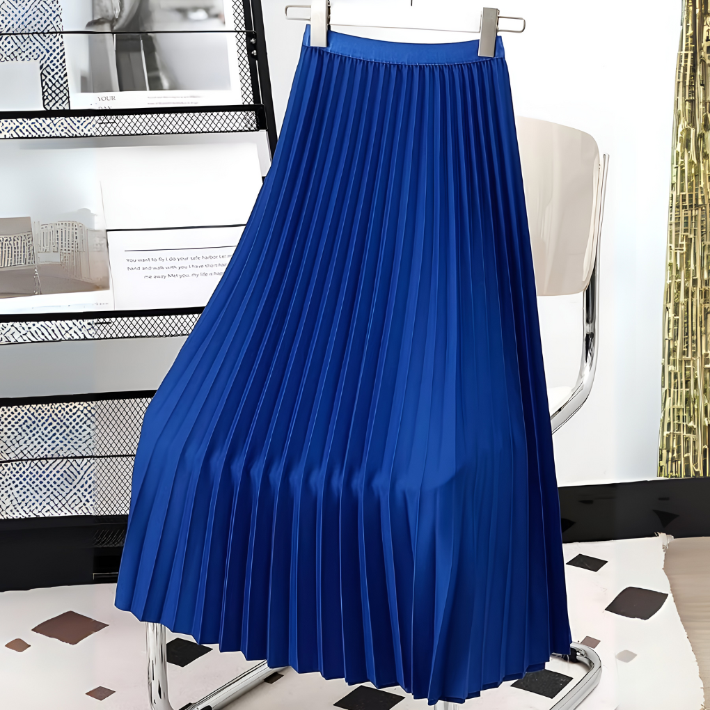 Women's High-Waist Pleated Satin Midi Skirt