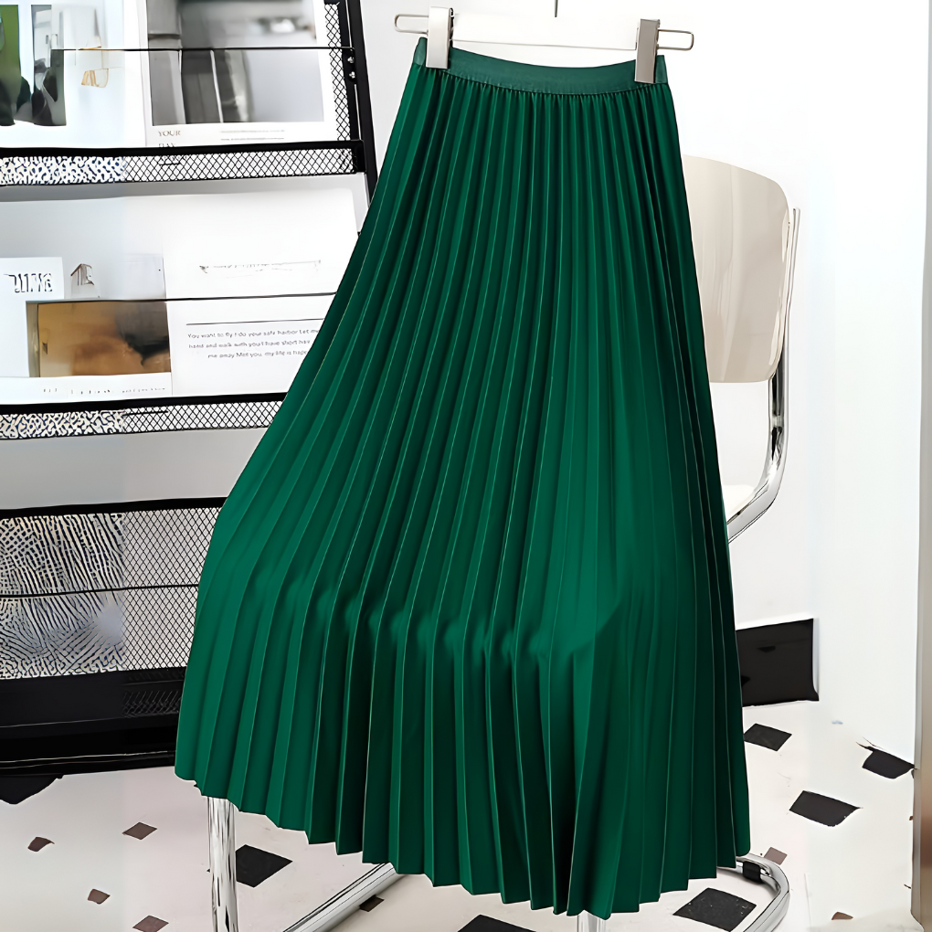 Women's High-Waist Pleated Satin Midi Skirt