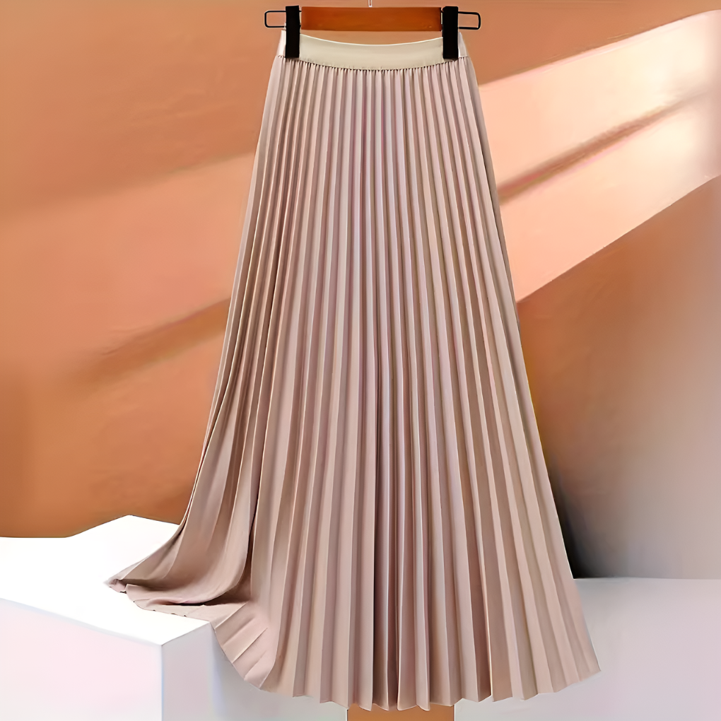 Women's High-Waist Pleated Satin Midi Skirt