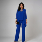 Women's Lace-Detail Beaded Three-Piece Formal Pant Set