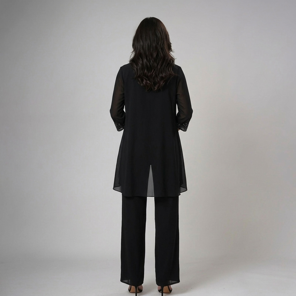 Women's Lace-Detail Beaded Three-Piece Formal Pant Set
