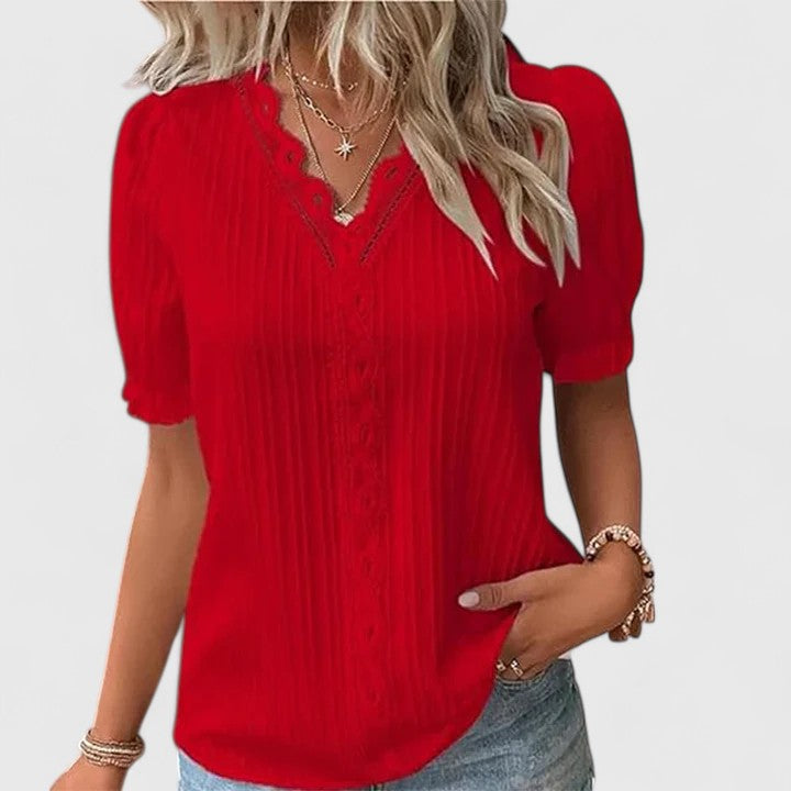 Women's Lace-Trim V-Neck Puff-Sleeve Blouse