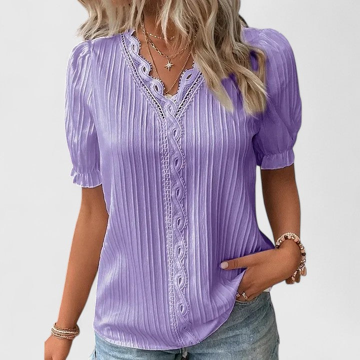 Women's Lace-Trim V-Neck Puff-Sleeve Blouse
