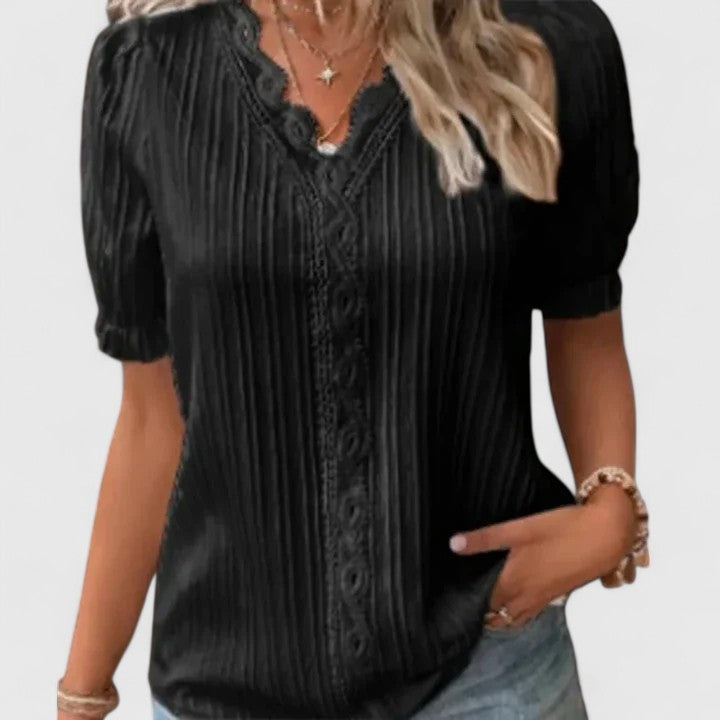 Women's Lace-Trim V-Neck Puff-Sleeve Blouse