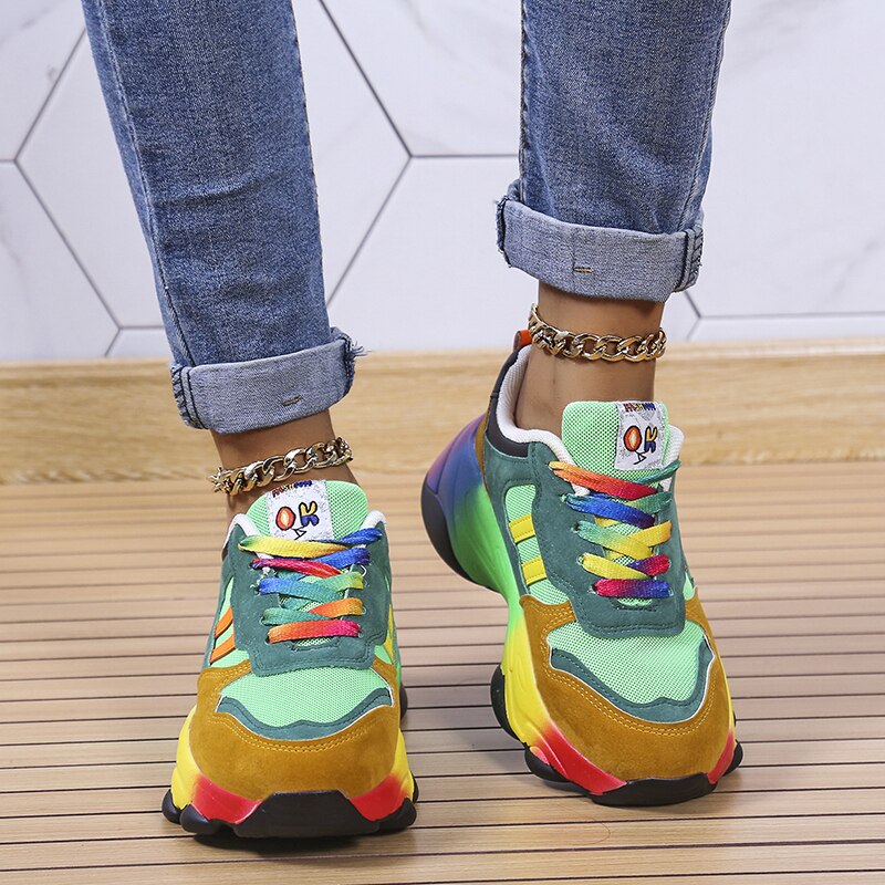 Women's Lace-Up Chunky Sole Walking Sneakers with Padded Insole