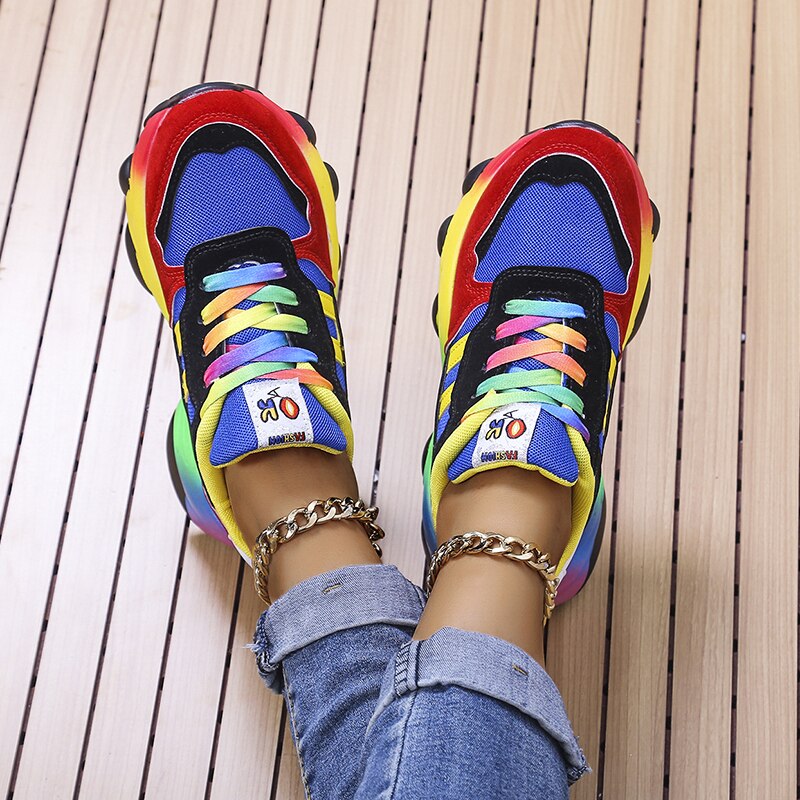 Women's Lace-Up Chunky Sole Walking Sneakers with Padded Insole