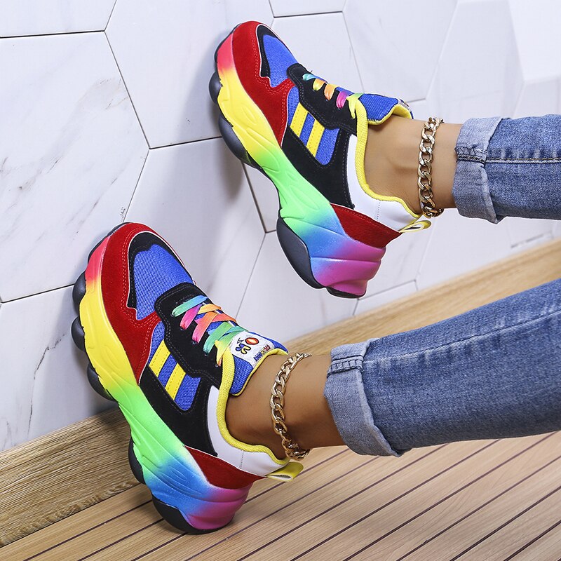 Women's Lace-Up Chunky Sole Walking Sneakers with Padded Insole