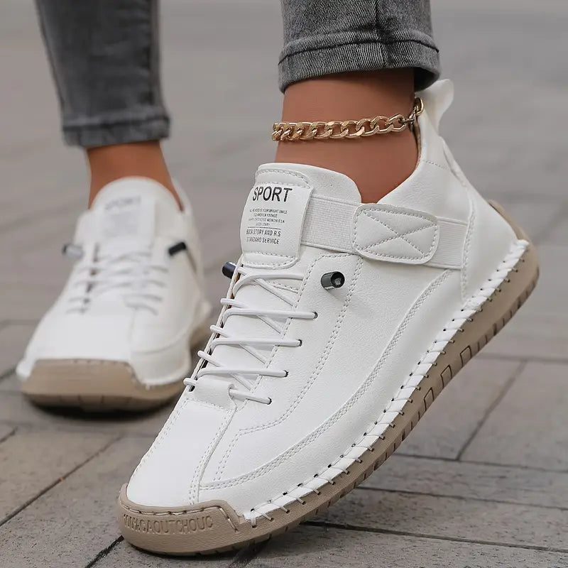 Women's Lace-Up Low-Top Sneakers with Velcro Tab and Stitched Sole